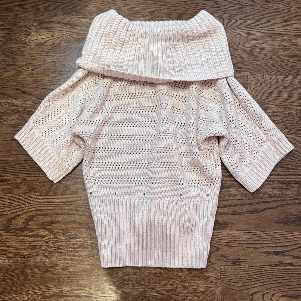 y2k light pink / cream‎ sparkle knit cowl neck sweater top small - Picture 6 of 6
